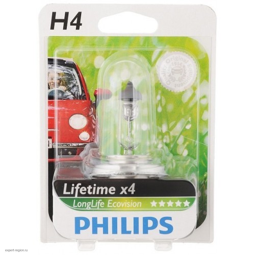 Галогеновая лампа Philips H4 12V- 60/55W (P43t) (увелич. срок службы) LongLife EcoVision