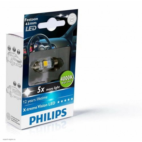 Cветодиодная лампа Philips Festoon X-tremeVision LED T10,5x38 4 000K