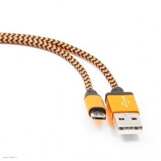 Кабель USB 2.0 Cablexpert AM/microBM 5P, 1м, нейлоновая оплетка, алюминиевые разъемы, оранжевый, пакет (CC-mUSB2oe1m)