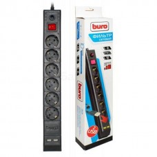 Фильтр сетевой BUROBU-SP3_USB/B 3м (6 розеток) черный