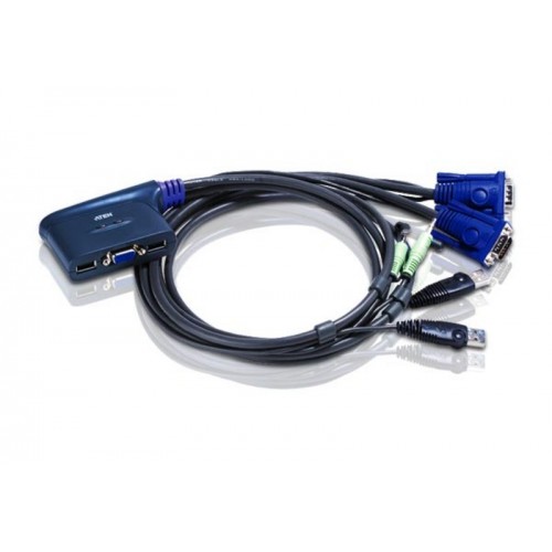 Переключатель KVM ATEN CS62U KVM+Audio, 1user USB+VGA=>2 cpu USB+VGA, со встр.шнурами USB 2x1.2м