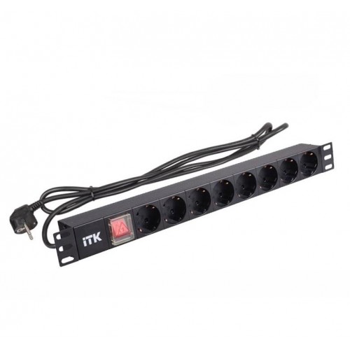Блок розеток ITK PH12-8D1-P, 8 розеток, 1U, кабель 2м, черный