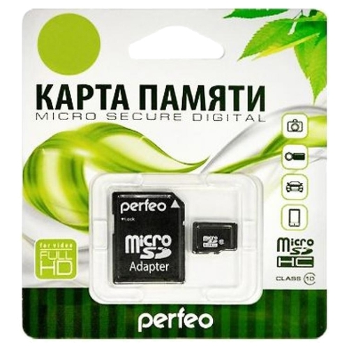 Карта памяти micro SD 32Gb Perfeo Class 10 с адаптером