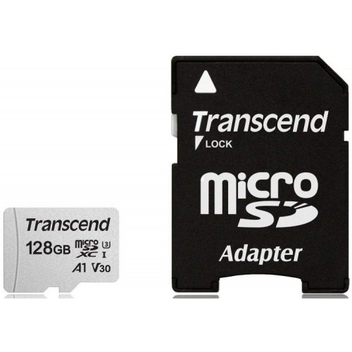 Флеш Карта Памяти (MicroSDXC) 128Gb Transcend 300S UHS-I Class3+SD адаптер R95/W45 TS128GUSD300S-A