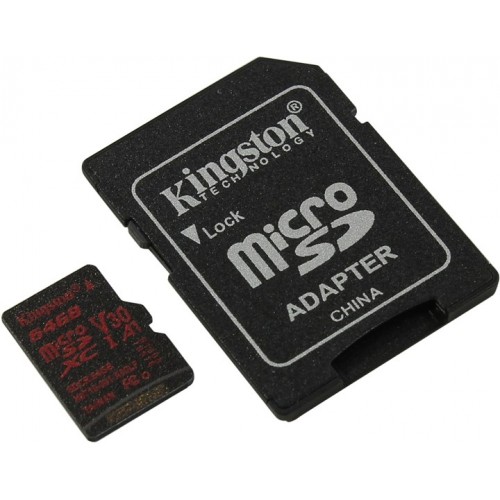 Карта памяти microSDXC 64Gb Kingston Canvas React Class 10 UHS-I U3+адаптер (SDCR/64GB)