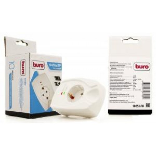 Фильтр сетевой BURO 100SH-W (1 розеток) белый (коробка)