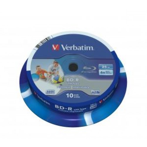 Диск Verbatim Blu-Ray, 25Gb, 6x, Cake Box, 10 шт, Printable