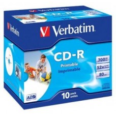 Диск CD-R Verbatim DL+ 700Mb 52x,  10шт., Jewel Case, Printable (43325)