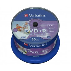 Диск DVD-R Verbatim 4,7Gb 16x, 50шт, Cake Box photo inkjet printable (43533)