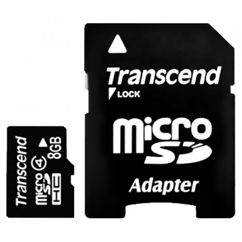 Карта памяти microSD Card 8Gb Transcend Class4 HC + SD адаптер (TS8GUSDHC4)