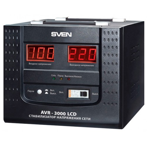 Стабилизатор напряжения Sven AVR-3000, 3000VA, 2400W, EURO, черный