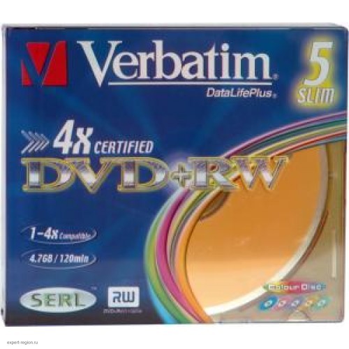 Диск DVD+RW Verbatim  4,7Gb 4x,   5шт., Slim Case (43297)