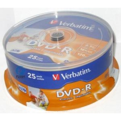 Диск DVD-R Verbatim 4,7Gb 16x Cake Box Printable (25шт) 43538