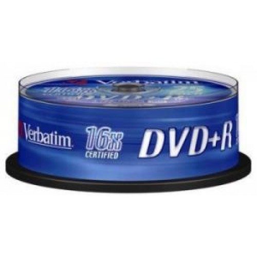 Диск DVD+R Verbatim 4,7GB 16x, 25шт., Cake Box (43500)