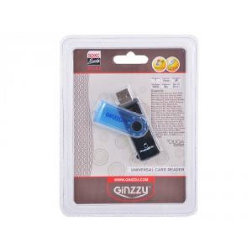 Картридер AII in 1; USB 2.0 Ginzzu GR-412B, Black-Blue
