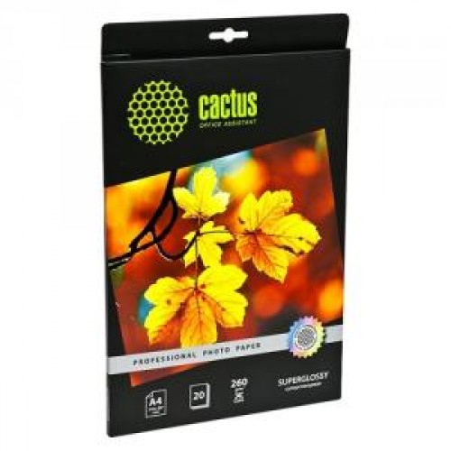Фотобумага Cactus CS-HGA426020 A4, 260 г/м2, 20л., белый глянцевое для струйной печати