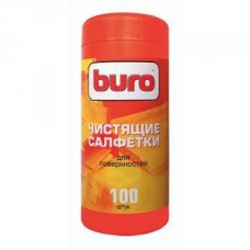 Салфетки чистящие влажные BURO BU-Tsurface для поверхностей (100 шт в тубе) 