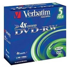 Диск DVD-RW Verbatim 4,7Gb 4x, 5шт, Jewel Case (43285)