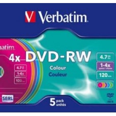 Диск DVD-RW Verbatim 4,7Gb 4x, 5шт, Jewel Case (43229)