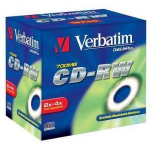 Диск CD-RW перезап. Verbatim DL+ 700Mb  2-4x, 10шт., Jewel Case (43123)