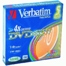 Диск DVD-RW Verbatim DL+ 4,7Gb 4x,  5шт., Colour Slim Case (43563)