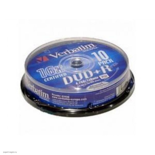 Диск DVD+R Verbatim 4,7Gb 16x, 10шт., Cake Box (43498)