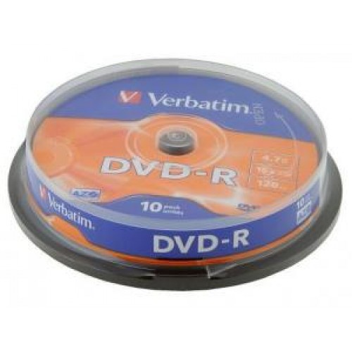 Диск DVD-R Verbatim 4,7Gb 16x, 10шт, Cake Box (43523)