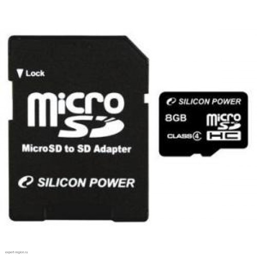 Карта памяти microSD Card 8Gb Silicon Power Class4 HC + SD адаптер (SP008GBSTH004V10-SP)