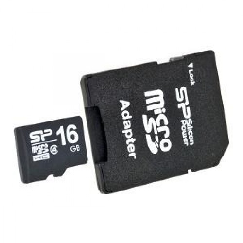 Карта памяти microSD Card16Gb Silicon Power Class4 SDHC + SD адаптер (SP016GBSTH004V10-SP)