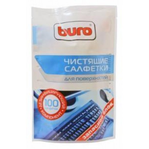 Салфетки чистящие влажные BURO BU-Zsurface, 100 шт для поверхностей мягкая упаковка 100шт влажных