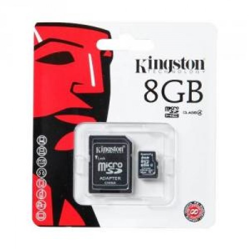 Карта памяти microSD Card 8Gb Kingston Class4 HC + SD адаптер (SDC4/8Gb)