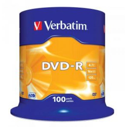 Диск DVD-R Verbatim 4,7Gb 16x, 100шт, Cake Box (43549)
