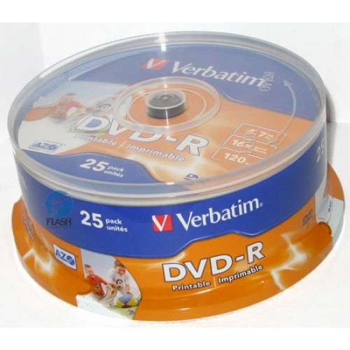 Диск DVD-R Verbatim 4,7Gb 16x, 25шт, Cake Box (43730)