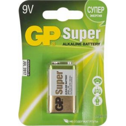 Батарейки щелочные GP Super Alkaline 1604A 6LR61,Крона, 1 шт. 9V, 550мAч