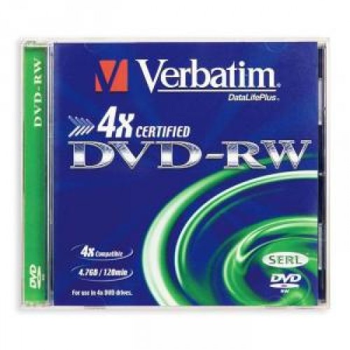 Диск DVD-RW Verbatim  4,7Gb 4x, 1шт., Jewel Case (43529)
