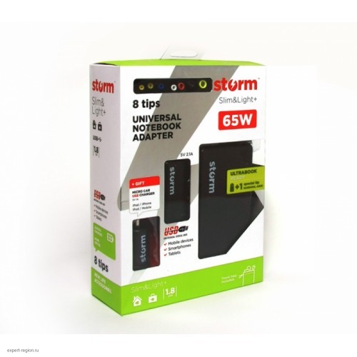 Адаптер питания STM SLU65 Slim 65W, USB 2.1A