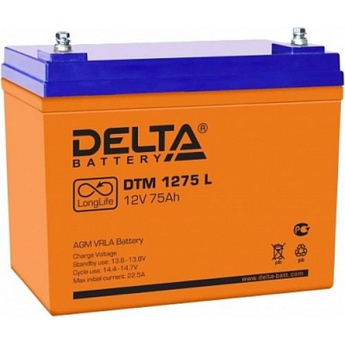 Аккумулятор DELTA DTM 1275 L 12V 75Ah (250x166x215мм/24кг)