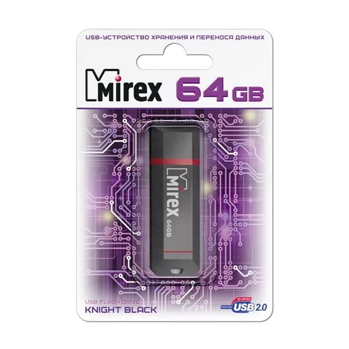 Накопитель USB 2.0 Flash Drive 64Gb Mirex KNIGHT BLACK (13600-FMUKNT64)