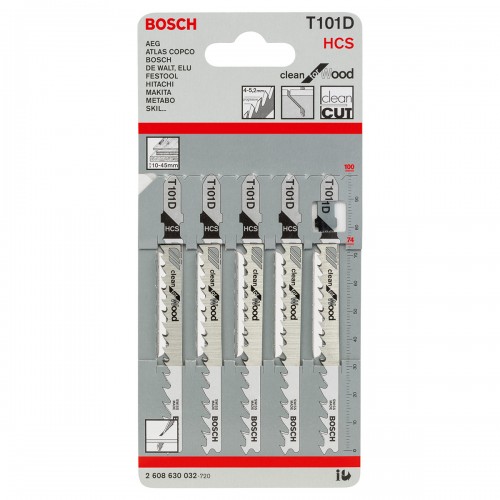 Набор пилок для лобзика Bosch T101D HCS 2608630032, 5 шт, по дереву