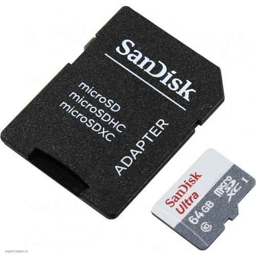 Карта памяти microSDXC 64Gb Sandisk Ultra Class 10 UHS-I U1+адаптер (SDSQUNS-064G-GN3MA)
