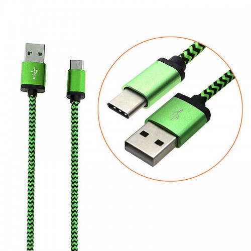 Кабель USB AM-USB-C, 1.0m Cadena WS020, нейлон.оплетка, зеленый