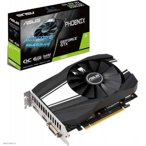 Видеокарта PCI-E GeForce GTX1660 Asus  6Gb PH-GTX1660-O6G, DDR6, 1530/8002MHz, HDMI/DP/DVI, retail