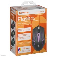 Мышь Defender Flash MB-600L оптическая, черн., 7цв. подсветка, USB, (3кн+кол/кн)