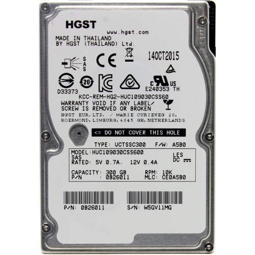 Жесткий диск 2.5" HGST Enterprise HDD SAS 300Gb, 10000rpm, 64MB buffer (HUC109030CSS600)