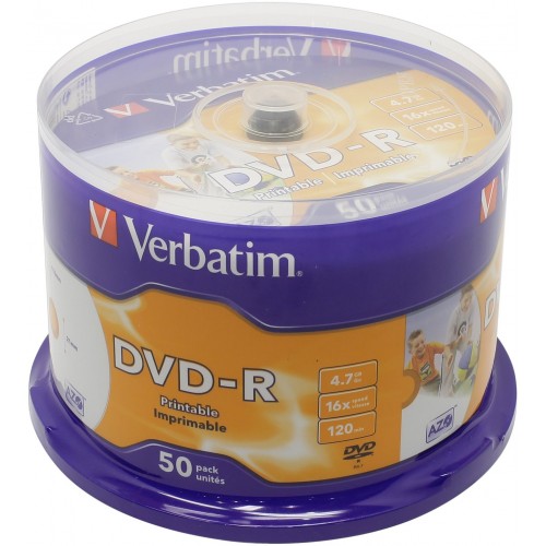 Диск DVD-R Verbatim 4.7Gb 16x Cake Box 50 шт. Printable