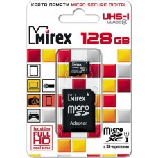 Флеш Карта Памяти (MicroSDXC) 128Gb Mirex class 10 UHS-I + SD адаптер 13613-AD10S128