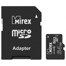 Флеш Карта Памяти (MicroSDXC) 64Gb Mirex class 10 UHS-I + SD адаптер SDCA10/64GB
