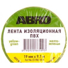 Изолента 19мм*9,1м ABRO ПВХ желто-зеленая