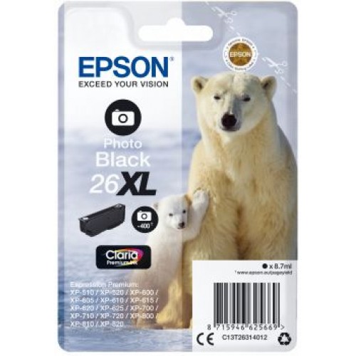 Картридж струйный Epson T2631 C13T26314012 фото черный (8.7мл) для Epson XP-600/700/800