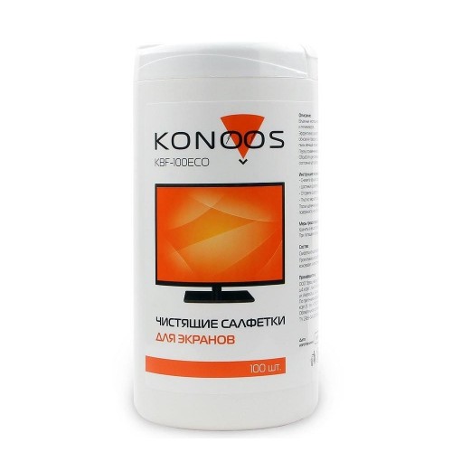 Салфетки для ЖК-экранов Konoos KBF-100ECO в банке, 100 шт.